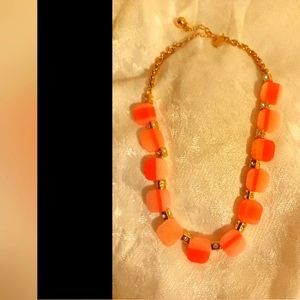 Kate Spade peach and rhinestone chunk statement necklace